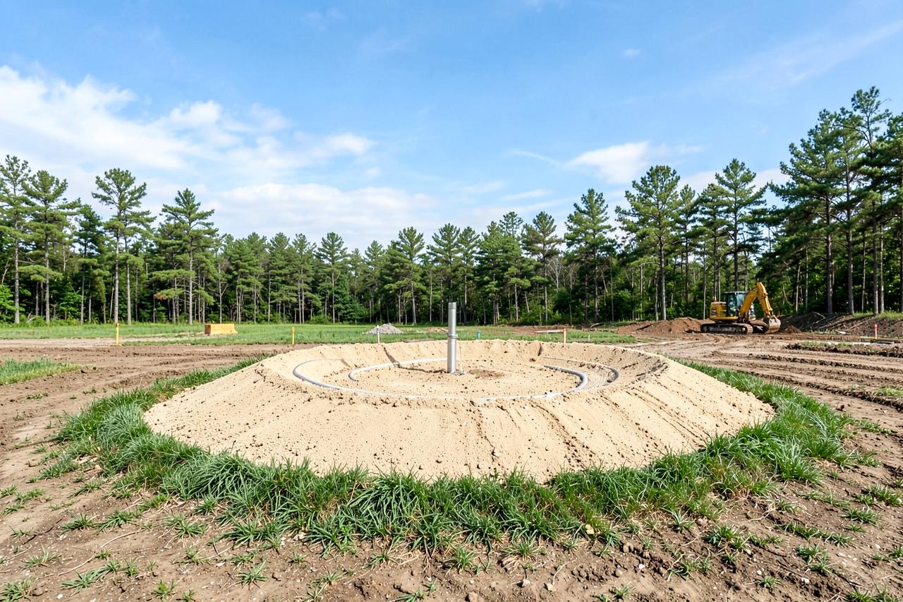 Newly constructed mound septic system on a rural Minnesota property